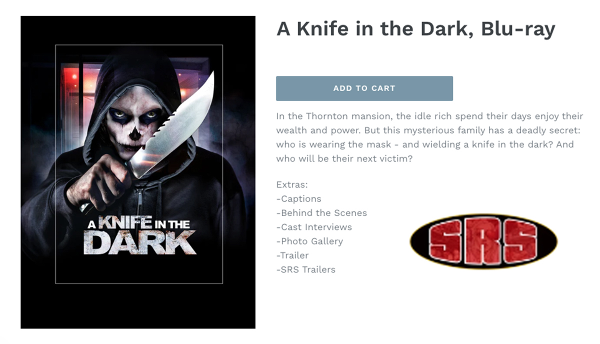 a knife in the dark on blu-ray from SRS Cinema suspense thriller skullface astronaut joe sherlock jackey neyman jones